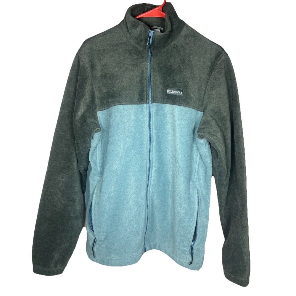 Columbia Mens Fleece Jacket Full Zip Size M Gray Blue Sweater Outdoors Sport